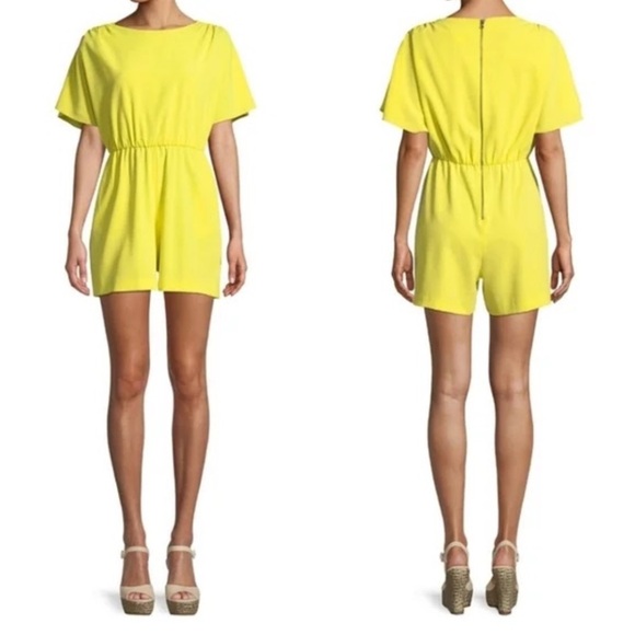 Alice + Olivia Womens Ashlea Romper Yellow Flutter Sleeve, Size 2 - Picture 1 of 9